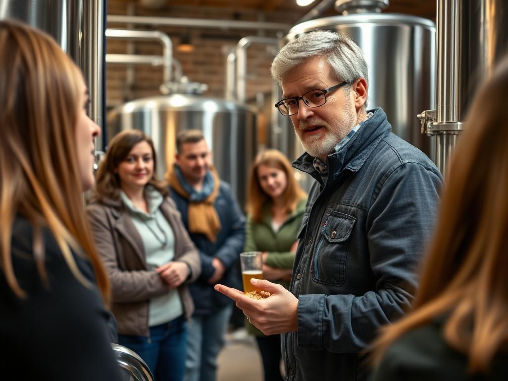 Hawkstone brewery tour guide explaining the brewing process