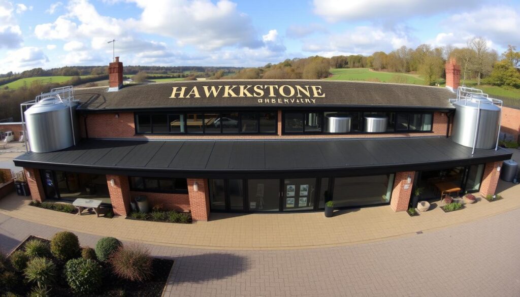 Panoramic view of Hawkstone brewery where tours take place