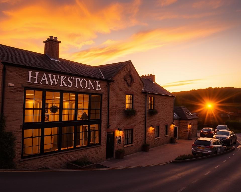 Sunset view of Hawkstone brewery where tours are conducted